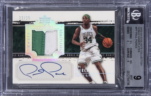 2003-04 UD "Exquisite Collection" Noble Nameplates #PP Paul Pierce Signed Game Used Patch Card (#12/25) – BGS MINT 9/BGS 10